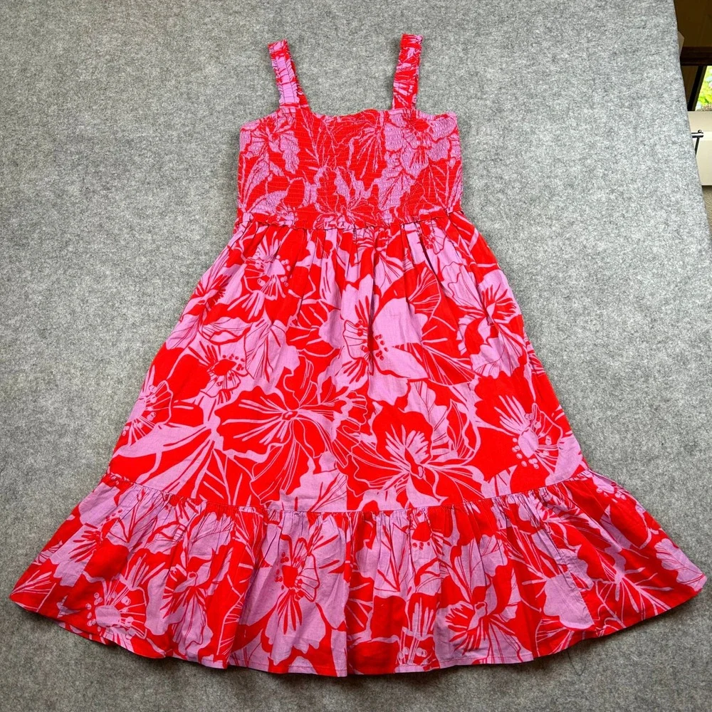 NWT Gap Kids Girls XXL 14-16 Red Pink Floral Smocked Tiered Midi Dress New
